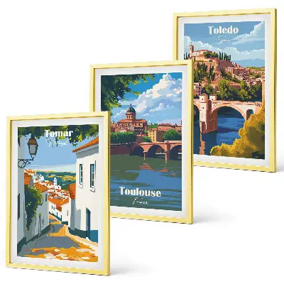 Set tablouri pentru dormitor grafică cu oraș în stil retro