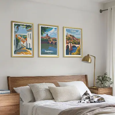 Set tablouri pentru dormitor grafică cu oraș în stil retro