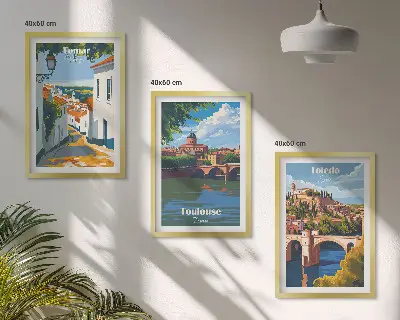Set tablouri pentru dormitor grafică cu oraș în stil retro
