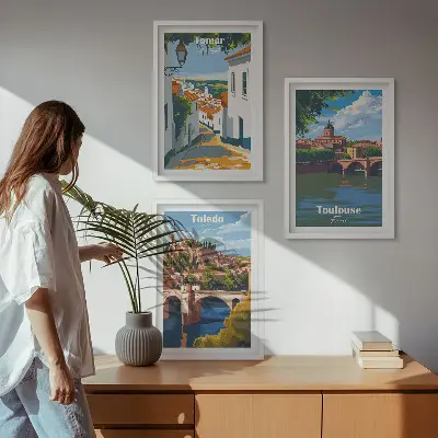 Set tablouri pentru dormitor grafică cu oraș în stil retro