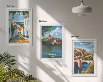 Set tablouri pentru dormitor grafică cu oraș în stil retro