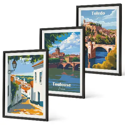Set tablouri pentru dormitor grafică cu oraș în stil retro