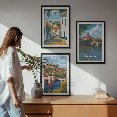 Set tablouri pentru dormitor grafică cu oraș în stil retro