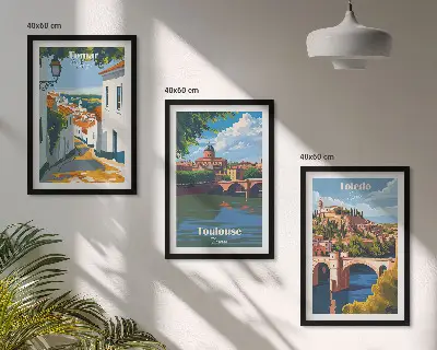 Set tablouri pentru dormitor grafică cu oraș în stil retro