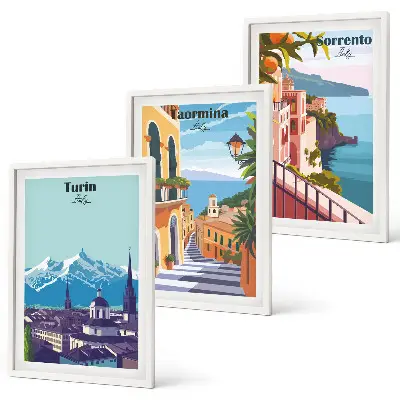 Set de tablouri decorative cu peisaje urbane în stil retro colorat