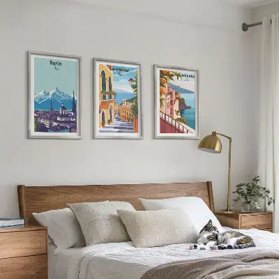 Set de tablouri decorative cu peisaje urbane în stil retro colorat