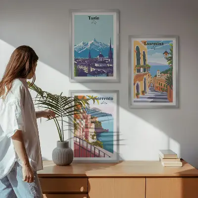 Set de tablouri decorative cu peisaje urbane în stil retro colorat