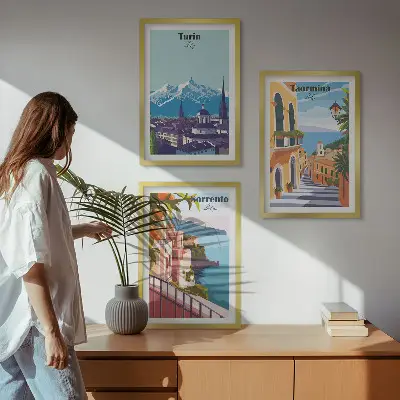 Set de tablouri decorative cu peisaje urbane în stil retro colorat
