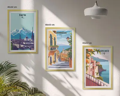 Set de tablouri decorative cu peisaje urbane în stil retro colorat