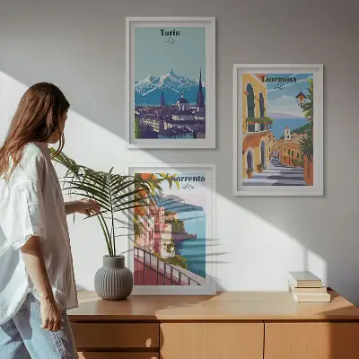 Set de tablouri decorative cu peisaje urbane în stil retro colorat