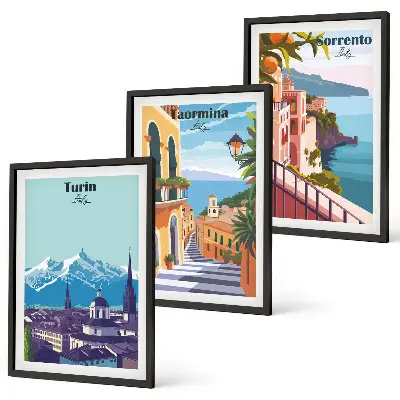 Set de tablouri decorative cu peisaje urbane în stil retro colorat