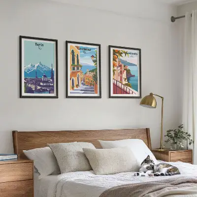 Set de tablouri decorative cu peisaje urbane în stil retro colorat