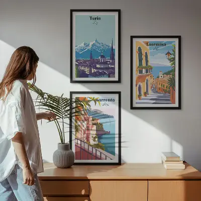 Set de tablouri decorative cu peisaje urbane în stil retro colorat