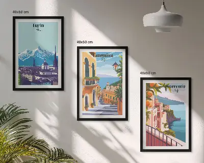 Set de tablouri decorative cu peisaje urbane în stil retro colorat