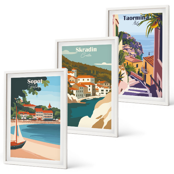 Set tablouri decorative Ilustrații ale orașelor de la malul mării
