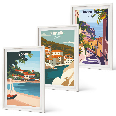 Set tablouri decorative Ilustrații ale orașelor de la malul mării