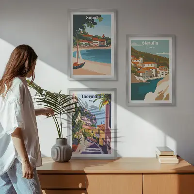 Set de tablouri decorative cu ilustrații ale orașelor de la malul mării