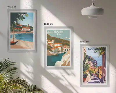 Set de tablouri decorative cu ilustrații ale orașelor de la malul mării