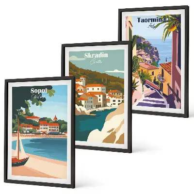 Set de tablouri decorative cu ilustrații ale orașelor de la malul mării