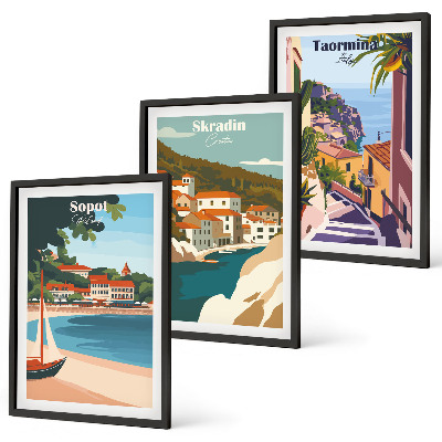Set tablouri decorative Ilustrații ale orașelor de la malul mării