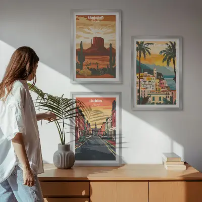 Set tablouri decorative peisaje cu orașe și elemente naturale