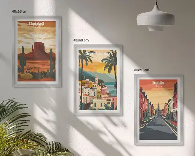 Set tablouri decorative peisaje cu orașe și elemente naturale