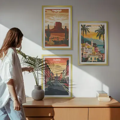 Set tablouri decorative peisaje cu orașe și elemente naturale