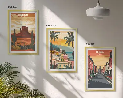 Set tablouri decorative peisaje cu orașe și elemente naturale