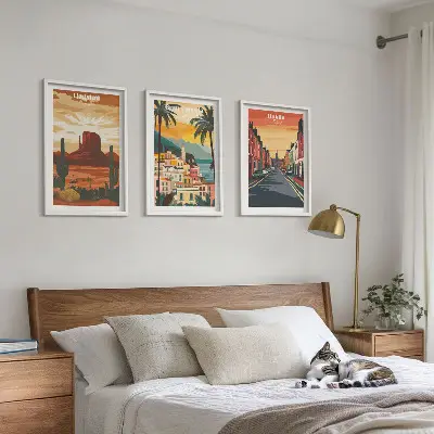 Set tablouri decorative peisaje cu orașe și elemente naturale