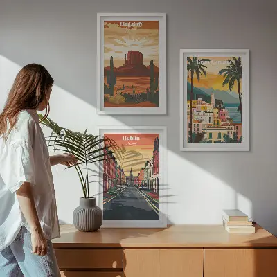 Set tablouri decorative peisaje cu orașe și elemente naturale