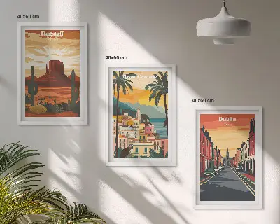 Set tablouri decorative peisaje cu orașe și elemente naturale
