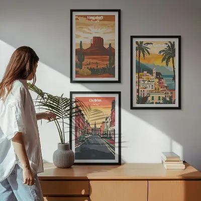Set tablouri decorative peisaje cu orașe și elemente naturale