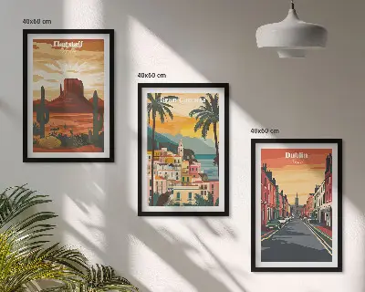 Set tablouri decorative peisaje cu orașe și elemente naturale