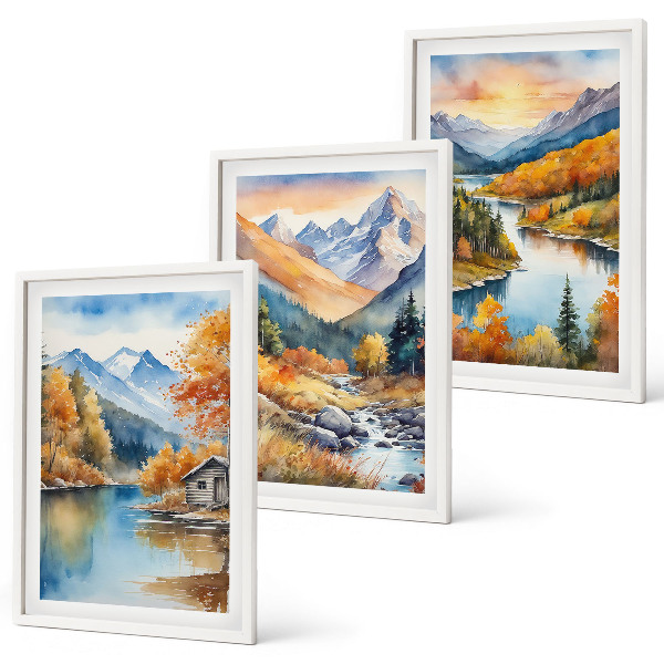 Set tablouri decorative Peisaj montan râu toamnă
