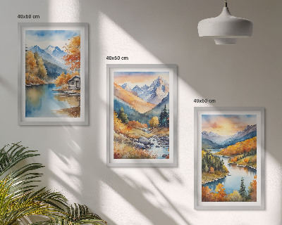 Set tablouri decorative Peisaj montan râu toamnă
