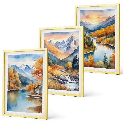 Set tablouri decorative Peisaj montan râu toamnă