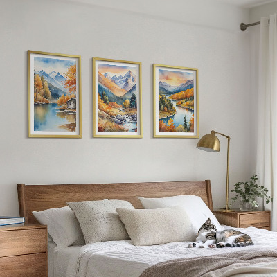 Set tablouri decorative Peisaj montan râu toamnă