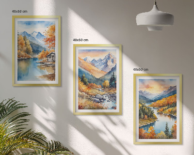 Set tablouri decorative Peisaj montan râu toamnă