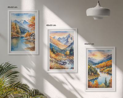 Set tablouri decorative Peisaj montan râu toamnă