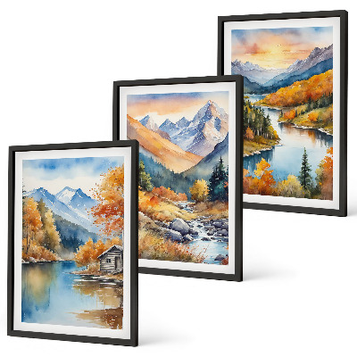 Set tablouri decorative Peisaj montan râu toamnă