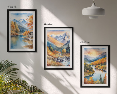 Set tablouri decorative Peisaj montan râu toamnă