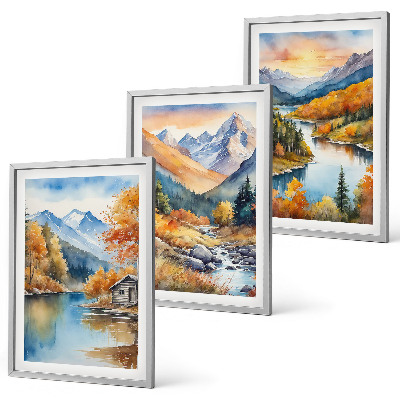 Set tablouri decorative Peisaj montan râu toamnă
