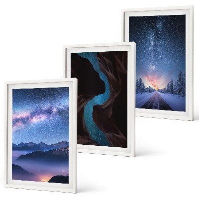 Set tablouri decorative Peisaj de iarnă cu cerul nopții și munții