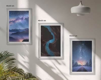 Set tablouri decorative Peisaj de iarnă cu cerul nopții și munții