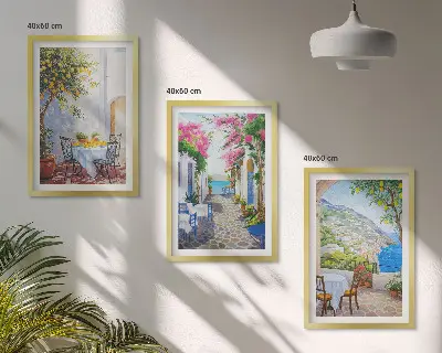 Set de tablouri decorative cu străzi fermecătoare, plante și mare
