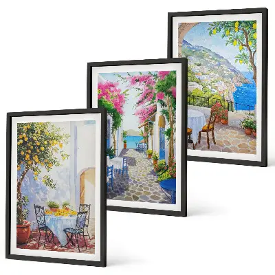Set de tablouri decorative cu străzi fermecătoare, plante și mare