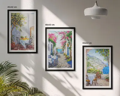 Set de tablouri decorative cu străzi fermecătoare, plante și mare