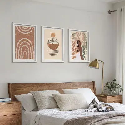 Set de tablouri pentru dormitor cu modele geometrice și motive vegetale elegante