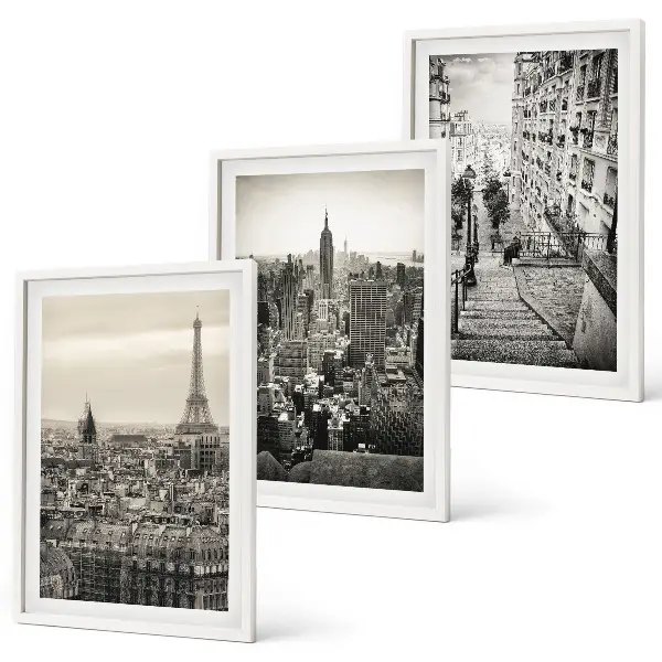 Set tablouri decorative cu vederi din Paris și New York pe trepte
