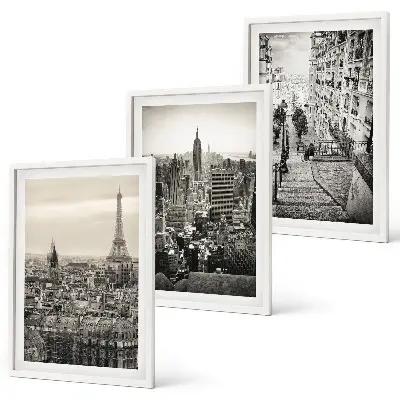 Set tablouri decorative cu vederi din Paris și New York pe trepte